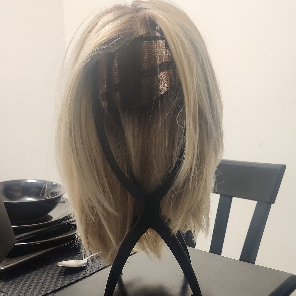 Blonde Straight Synthetic Wig - Natural Light Blonde Milkshake Blonde Hand Tied - Picture 3 of 11